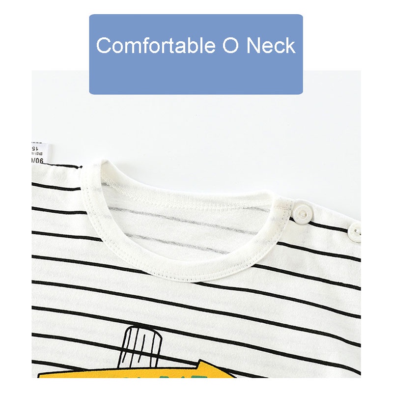 Áo Thun Cotton Cổ Tròn Tay Ngắn Họa Tiết Kẻ Sọc Dễ Thương Thời Trang Mùa Hè Cho Bé