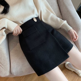 (SẴN) Chân váy dạ vạt lệch 1 cúc