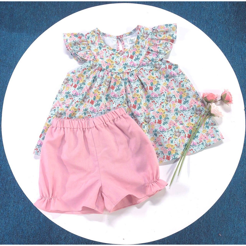 Bộ June áo cánh tiên hoa nhí phối quần hồng