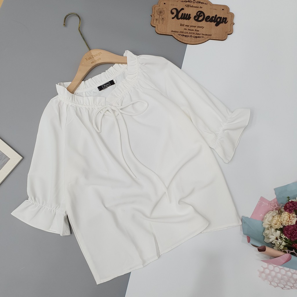 Áo Kiểu Nữ Cổ Bèo Wexuu Design áo sơ mi trắng cổ bèo tay lỡ kiểu cách 3 Màu ( Xanh + Hồng + Trắng) SP10