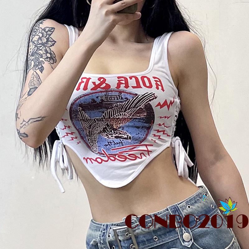 HGM-Women Summer Tank Tops Animal Print Bandage Cutout Casual Sleeveless Crop Tops
