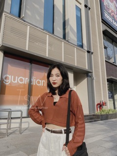 Áo croptop dài tay cổ bẻ V