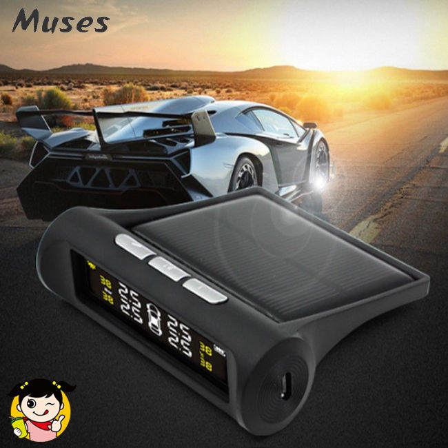 Muse07 TPMS Solar Wireless Tire Pressure LCD Monitoring System with 4 External Sensor