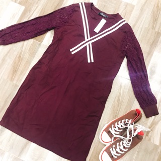 Đầm suông nâu tay ren size l 80k m1711