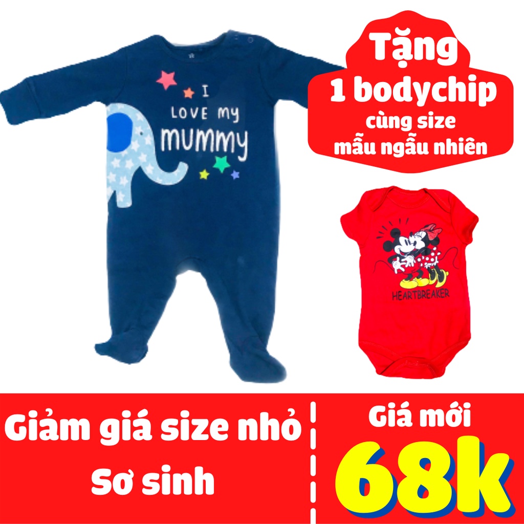 Sơ sinh - Bodysuit/body liền tất/sleep suit/đồ liền thân cho bé gái và bé trai 100% vải cotton mềm m
