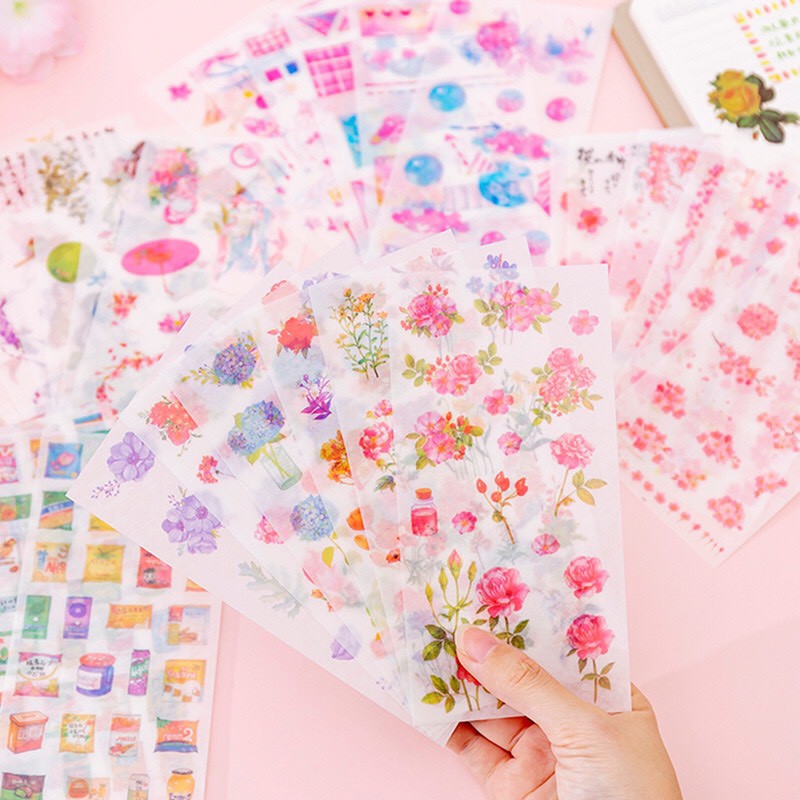 Bộ 6 Sticker MỜ phong cách cổ trang trang trí sổ tay (SM04)