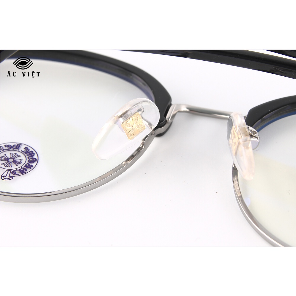 Gọng kính CH-1918 kim loại titanium dáng tròn nam nữ màu bạc Full box