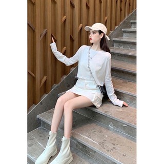 [Loại1] Áo croptop dài tay chất nỉ da cá dày dặn