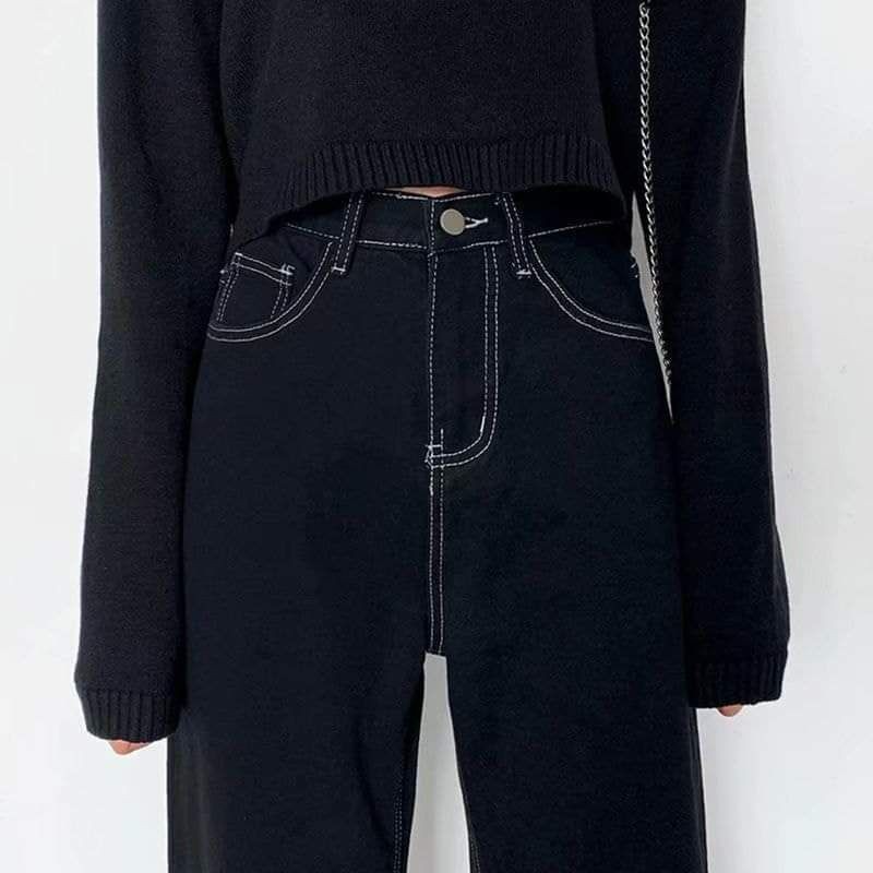 [ORDER] QUẦN JEANS ĐEN ỐNG SUÔNG VIỀN TRẮNG | BigBuy360 - bigbuy360.vn