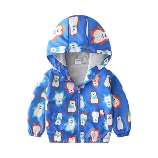 Áo khoác gió 2 lớp lót cotton hoạ tiết gấu xanh cho bé trai bé gái