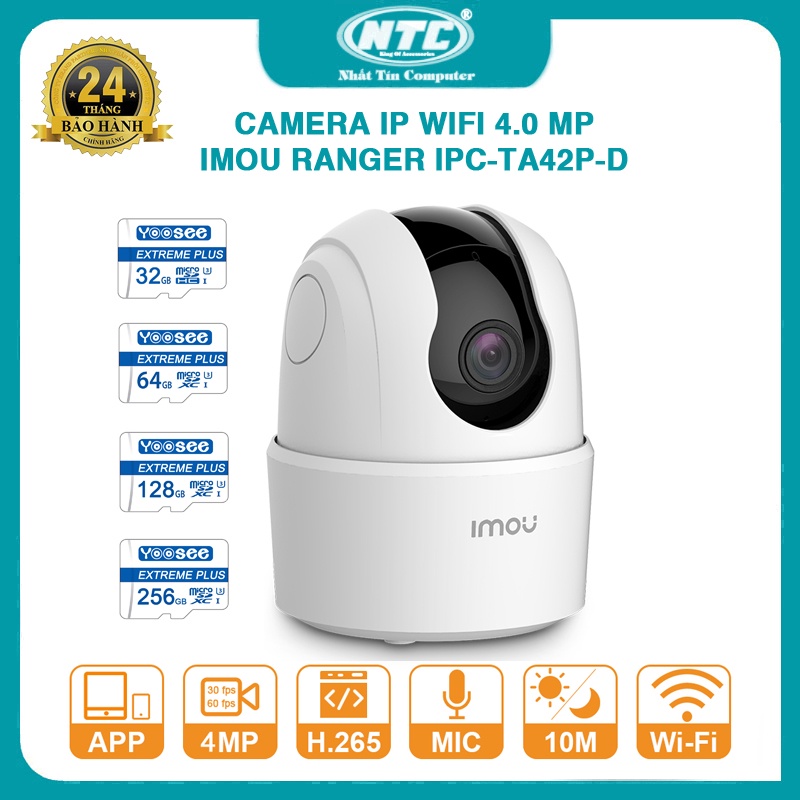 Camera IP Wifi IMOU Ranger 2C 4.0MP QHD 2K xoay 360 độ đàm thoại 2 chiều - tuỳ chọn phân loại thẻ nhớ (Trắng)