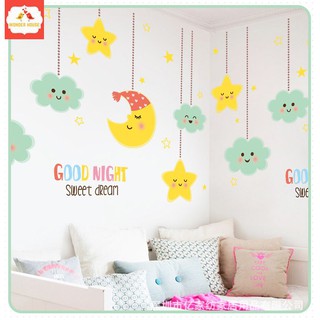 Decal dán tường 3D đẹp giá rẻ phòng ngủ phòng khách - trang trí có keo sẵn - Happy Moon cho bé