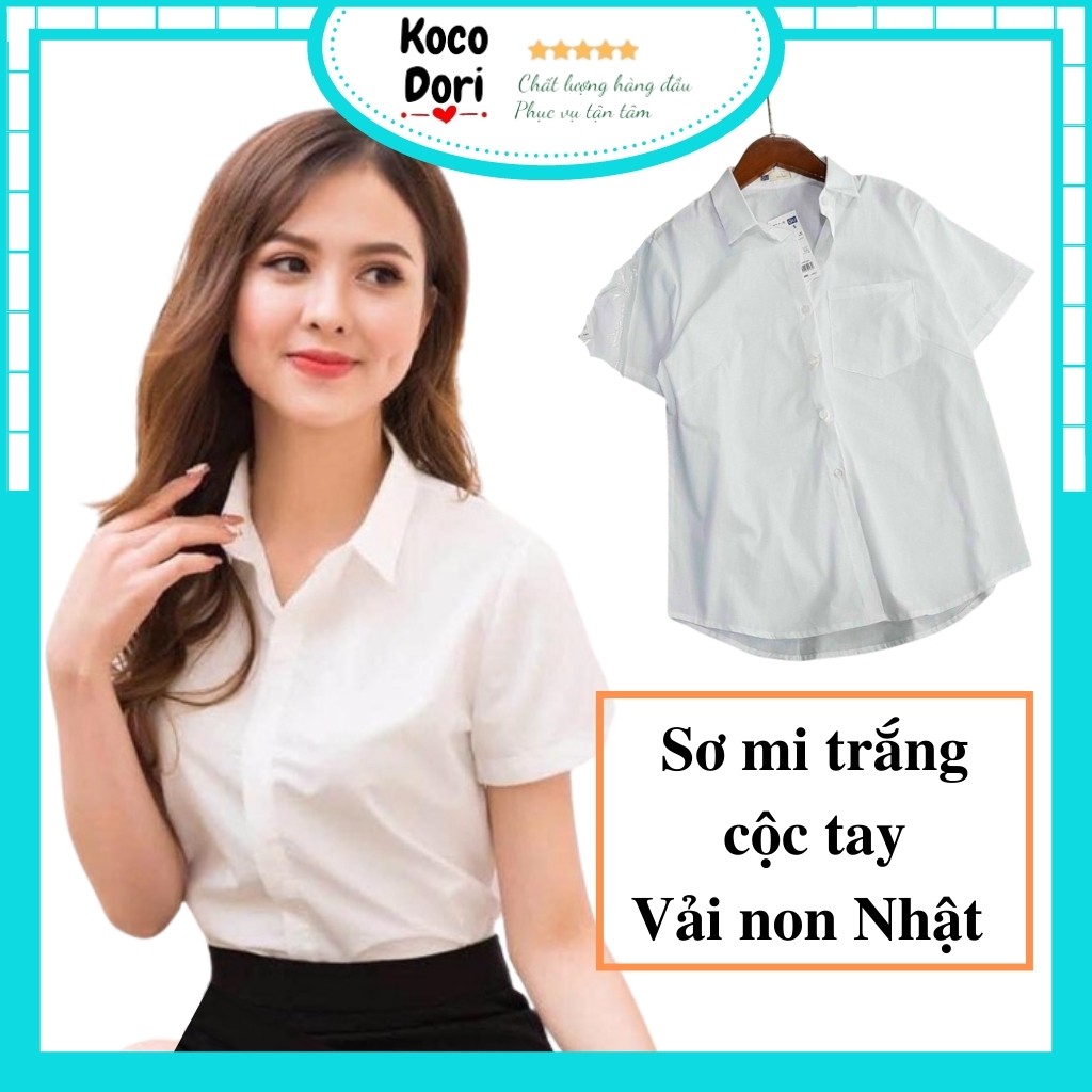 Áo sơ mi trắng cộc kèm túi Zip hàng loại 1 bán shop Mã SMT110 - Koco Dori