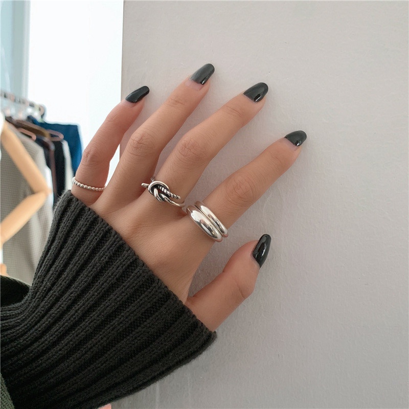 Nhẫn Hở Màu Bạc Cổ Điển Có Thể Điều Chỉnh Phong Cách Gothic Punk Mới Cho Nam Và Nữ