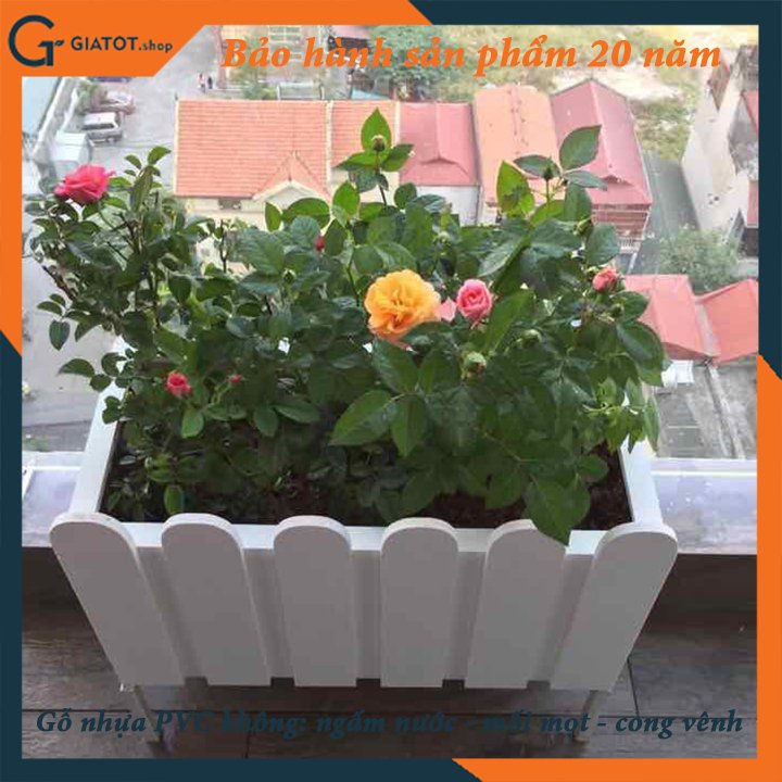 Chậu gỗ nhựa ngoài trời composite có rào