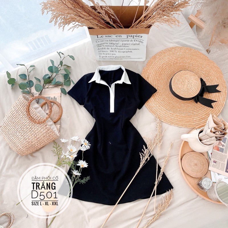 Bigsize Đầm phối cổ trắng D501 | BigBuy360 - bigbuy360.vn