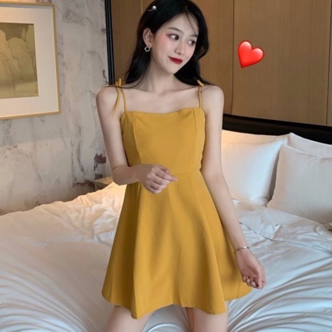 Đầm Ngắn Hai Dây Màu Đen Phong Cách Hàn Quốc Thời Trang Mùa Hè Dành Cho Nữ