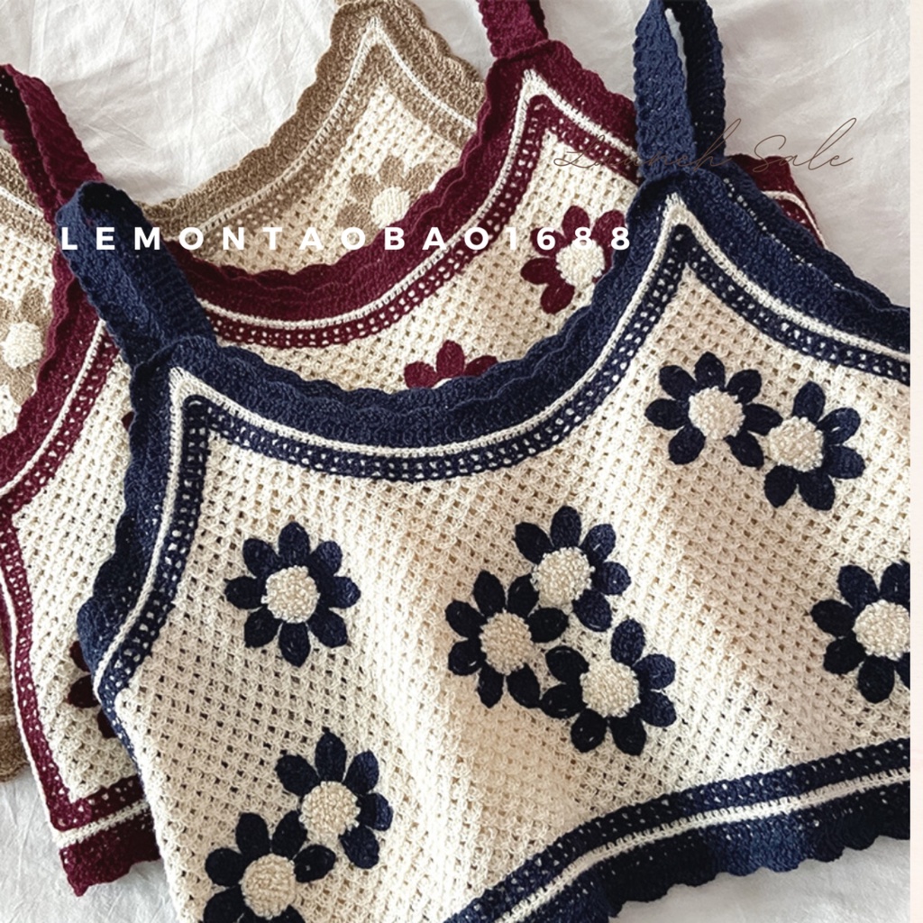 Áo 2s len móc hình bông hoa phong cách Hàn Quốc