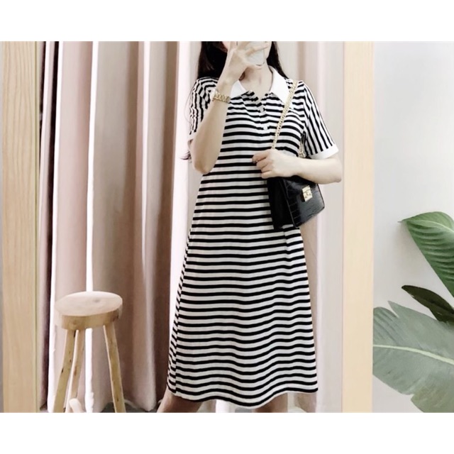 Đầm xuông midi kẻ