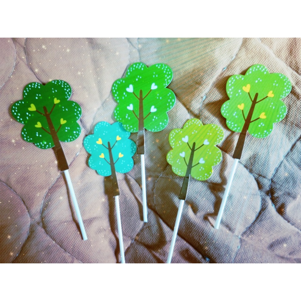 Đồ cắm bánh kem  set 5 cây xanh lá trang trí bánh
