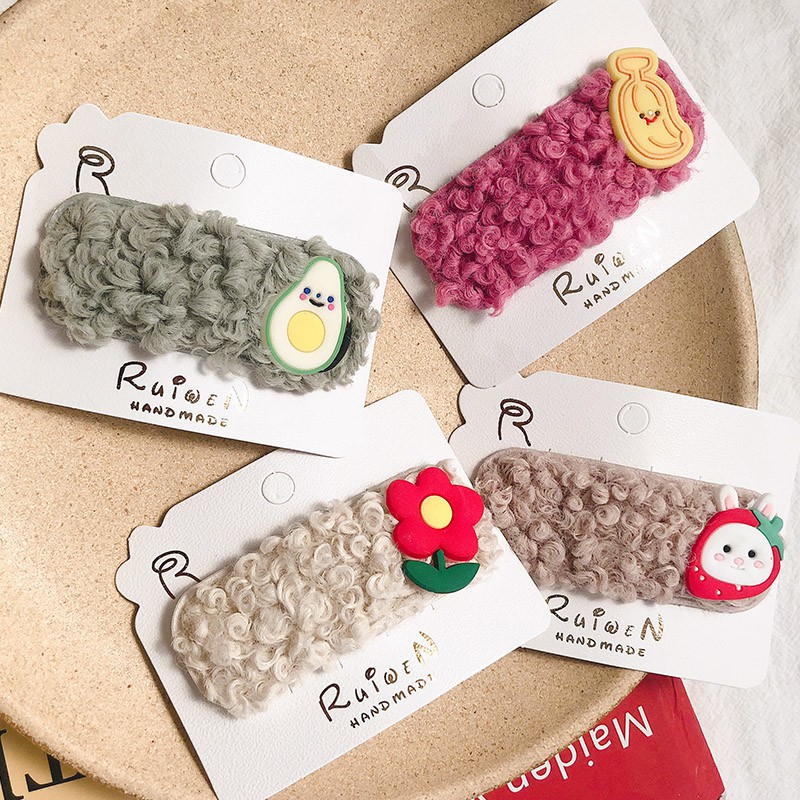 Kẹp tóc lông cừu màu sắc đơn giản phong cách Hàn Quốc cho nữ