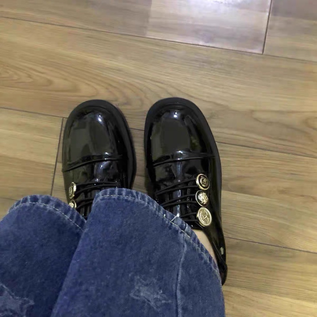 Giày Oxford nữ da bóng hàng cúc sang trọng phong cách Ulzzang Hàn Quốc