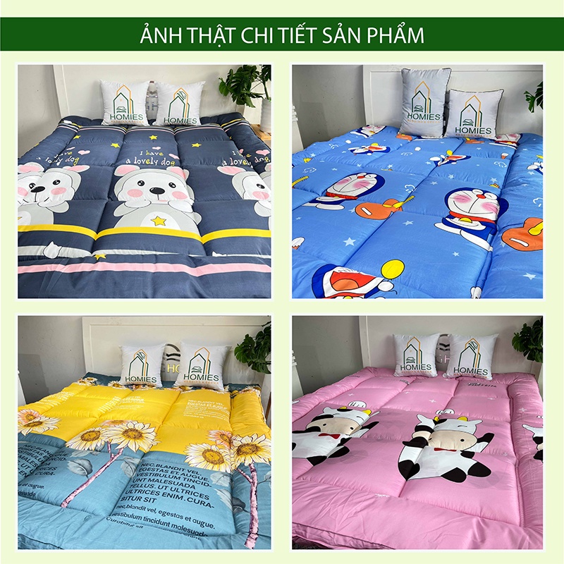 KÈM TÚI XÁCH - Nệm Topper  HOMIES Bedding & Décor Tấm làm mềm đệm cotton Đũi Hàn Quốct - Có Chun 4 Góc Cố Định Đệm