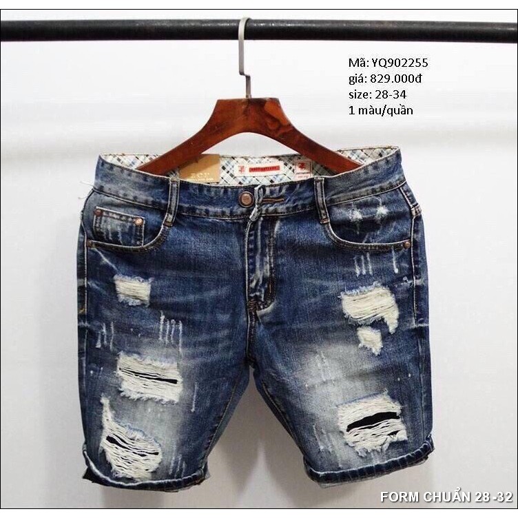 Quần short jean nam màu xanh đậm wash xám rách full thời trang form chuẩn BB08-1015