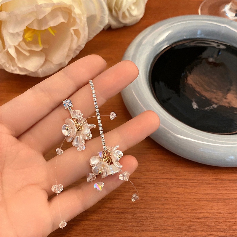 Khuyên Tai Dài Hình Bông Hoa Đính Đá Sang Trọng Thời Trang Hàn Quốc