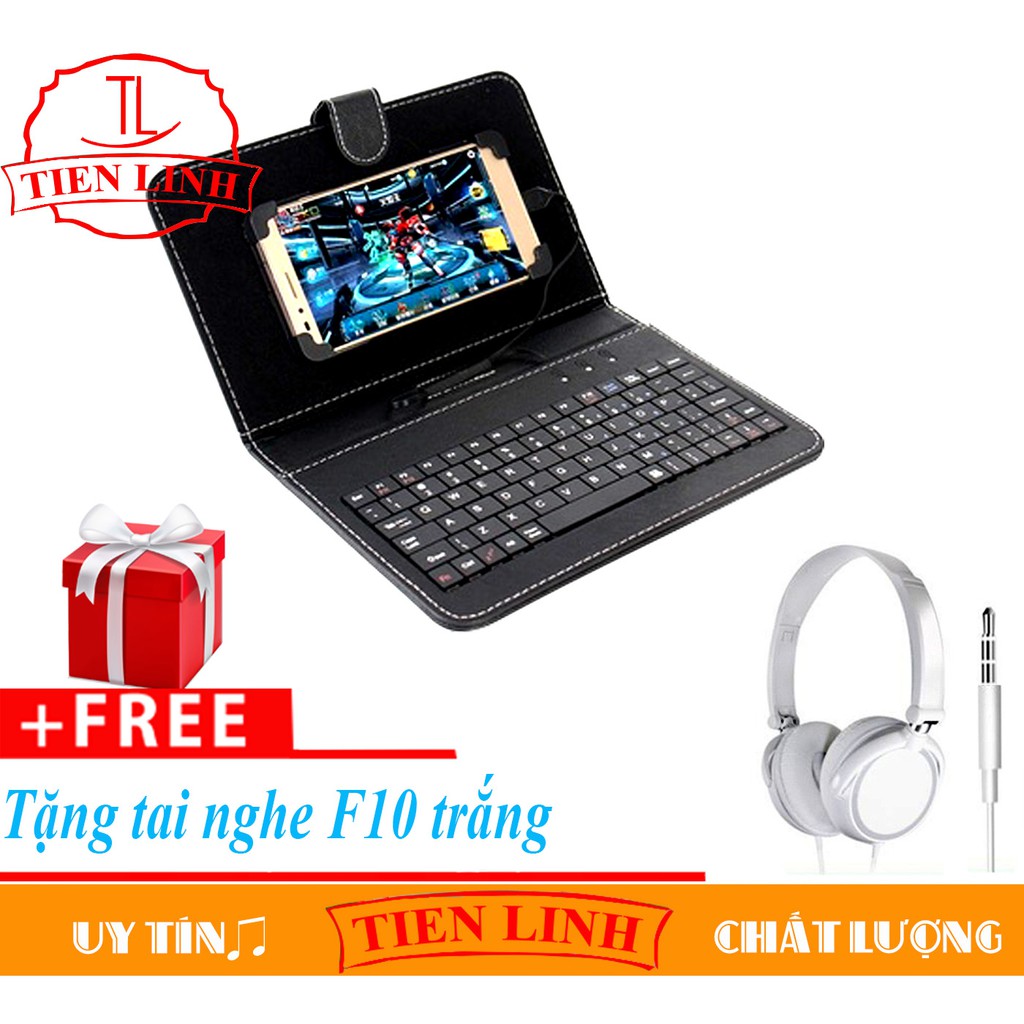 Bao da tích hợp bàn phím điện thoại/ máy tính bảng MÀU ĐEN cho hệ điều hành android 4 đến 8 inch + tai nghe chụp