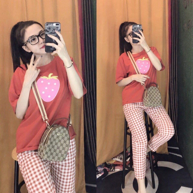 SET BỘ THỜI TRANG THIÊU TRÁI DÂU CARO SIÊU XINH