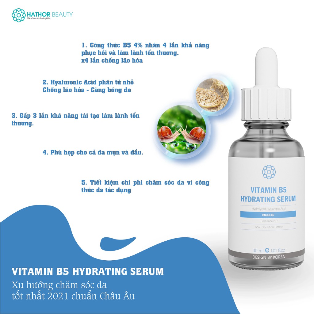 [CHÍNH HÃNG] Serum chăm sóc da hư tổn VITAMIN B5 HYDRATING SERUM | Hathor Beauty (Kim Thiên Hoa)