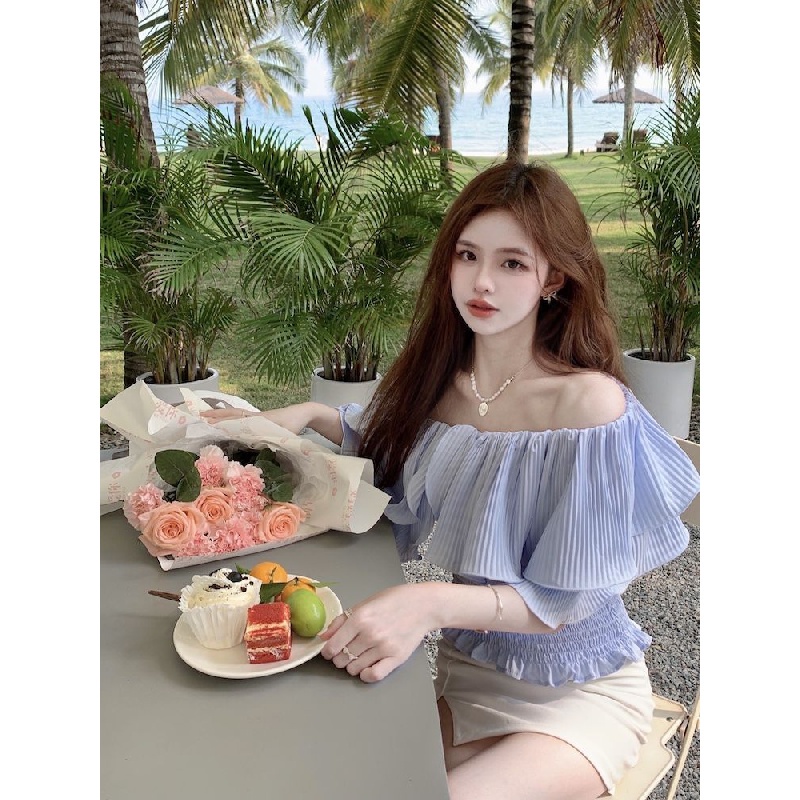 Áo croptop áo trễ vai áo bẹt vai Áo Trễ Vai Tay Phồng Thời Trang Dành Cho Nữ