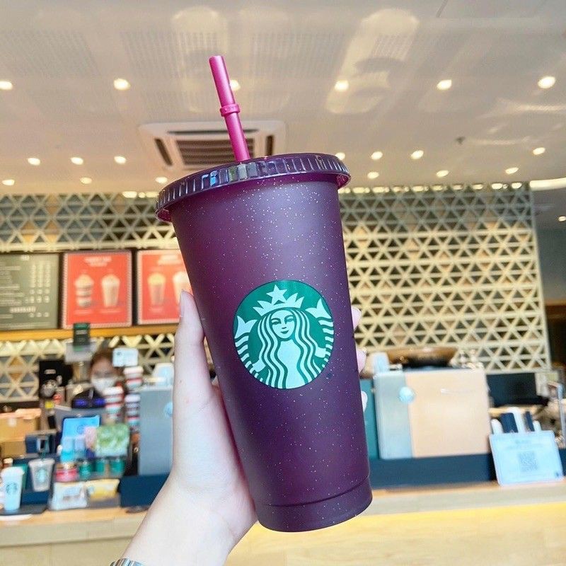 Cốc Starbucks 2021 Bằng Nhựa Sáng Bóng Có Thể Tái Sử Dụng Kèm Nắp Và Ống Hút