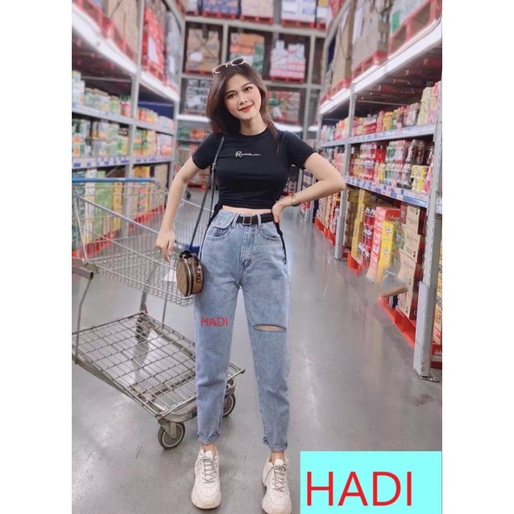 QUẦN BAGGY JEAN NỮ CAO CẤP HADI LƯNG SIÊU CAO KÈM TÚI NẮP ĐỦ MÀU ĐỦ SIZE FORM CHUẨN RÁCH GỐI TRÁI CỰC HOT CỰC CHẠY-TD