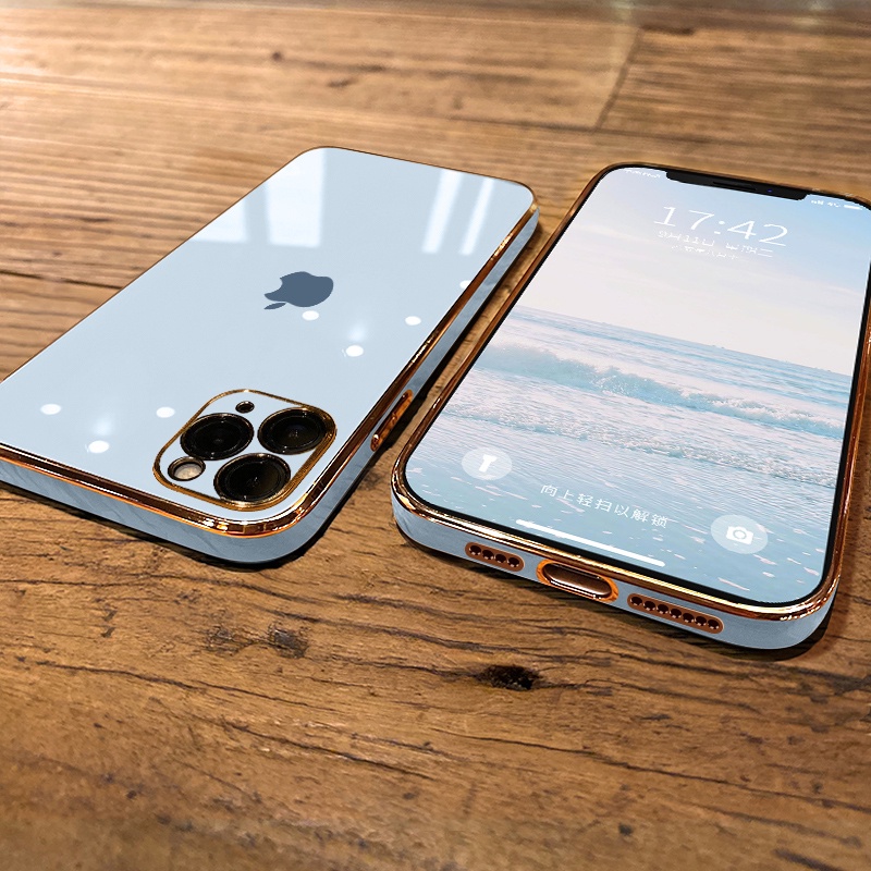 Ốp Điện Thoại Mặt Kính Cường Lực Mạ Điện Chống Sốc In Logo Cho iPhone 12 Pro Max Mini iPhone 11 Pro Max