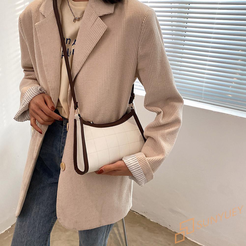 【In Stock】Fashion Women Shoulder Bags Female PU Zipper Solid Color Checker Hobos Bag