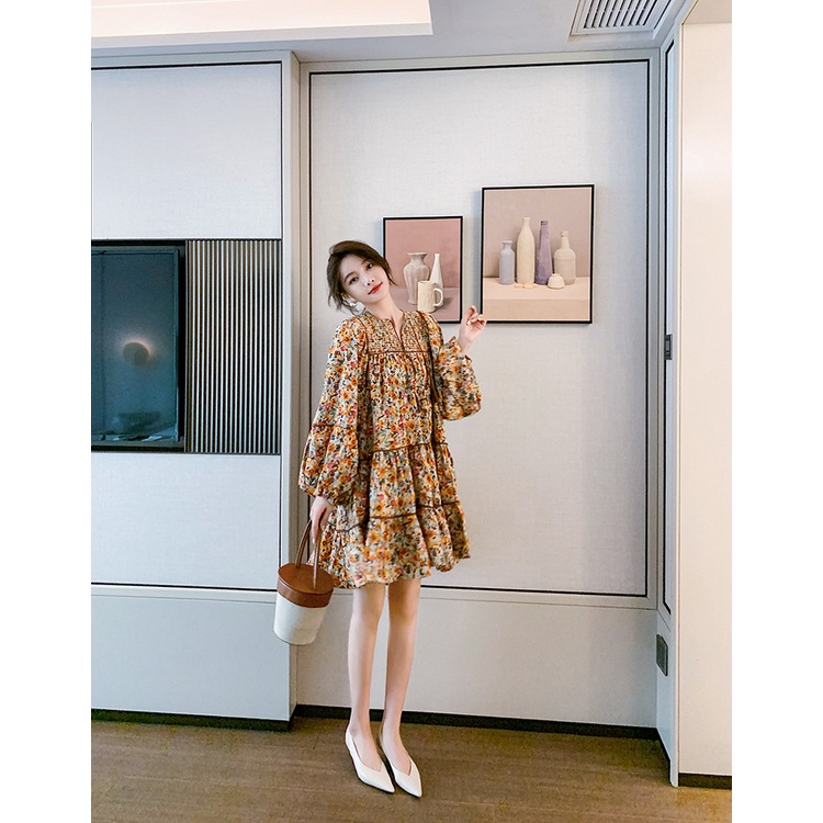 Váy đẹp🎁FREESHIP🎁Đầm nữ kiểu dáng rộng bồng bềnh hoa tiết hoa xinh xắn phong cách cô nàng Pháp sang trọng