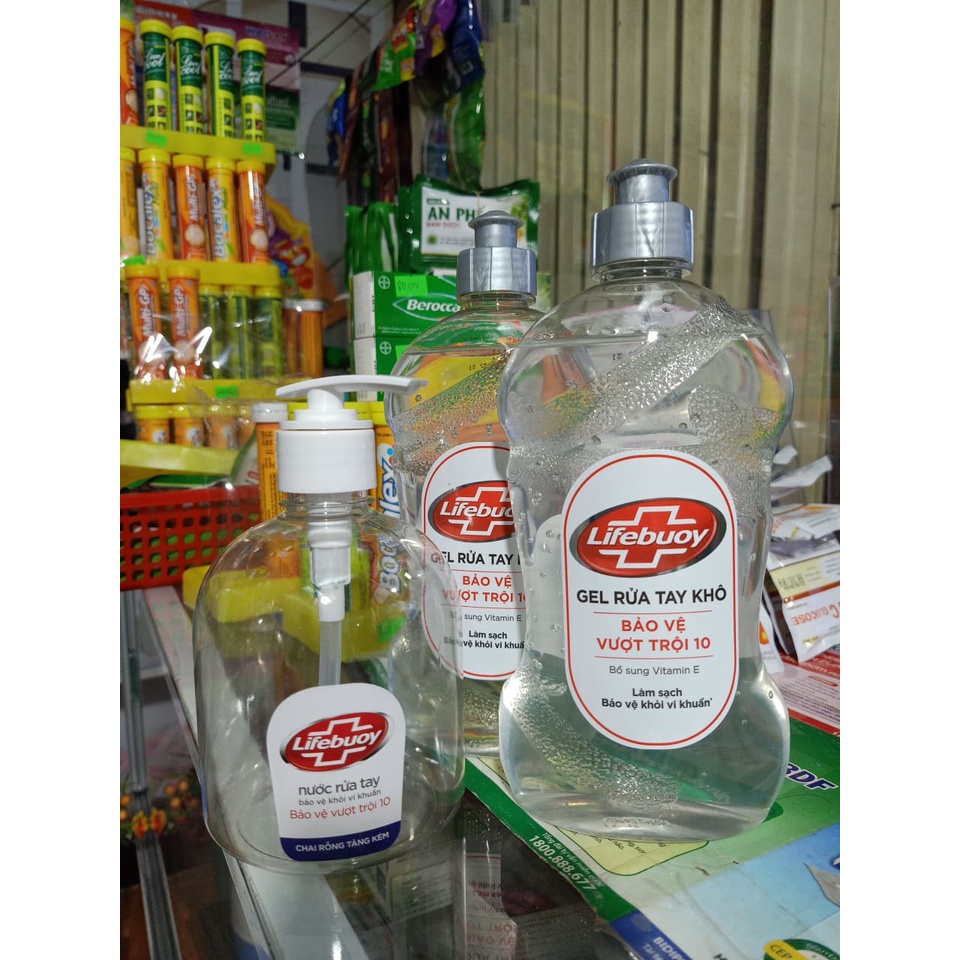 Gel Rửa Tay Khô LIFEBUOY 500ml có vòi nhấn , Chai Tiết Kiệm Bảo Vệ Vượt Trội (Chai nắp bạc 500ml)
