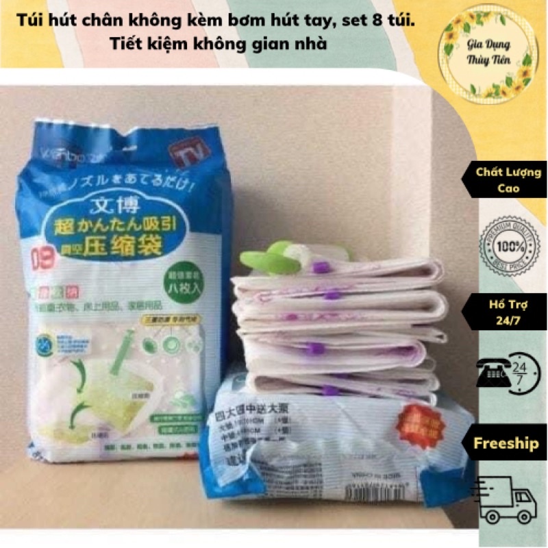 Túi hút chân kèm bơm hút tay, set 8 túi. Tiết kiệm không gian nhà