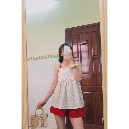 Đồ Bộ Nữ 👚Đồ Bộ Nữ mặc nhà hai dây buộc nơ hoạ tiết hoa nhí - quần ngắn mã QA02 | BigBuy360 - bigbuy360.vn