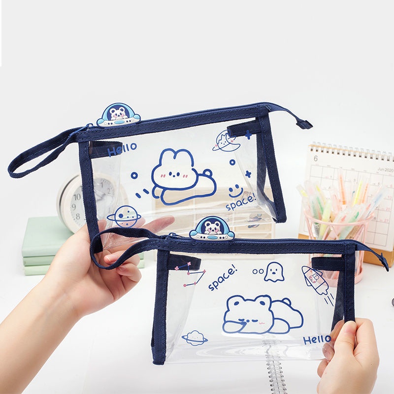 Túi Đựng Bút Trong Suốt Chống Nước Sức Chứa Lớn In Họa Tiết Hoạt Hình Dễ Thương Cho Nữ Ốp