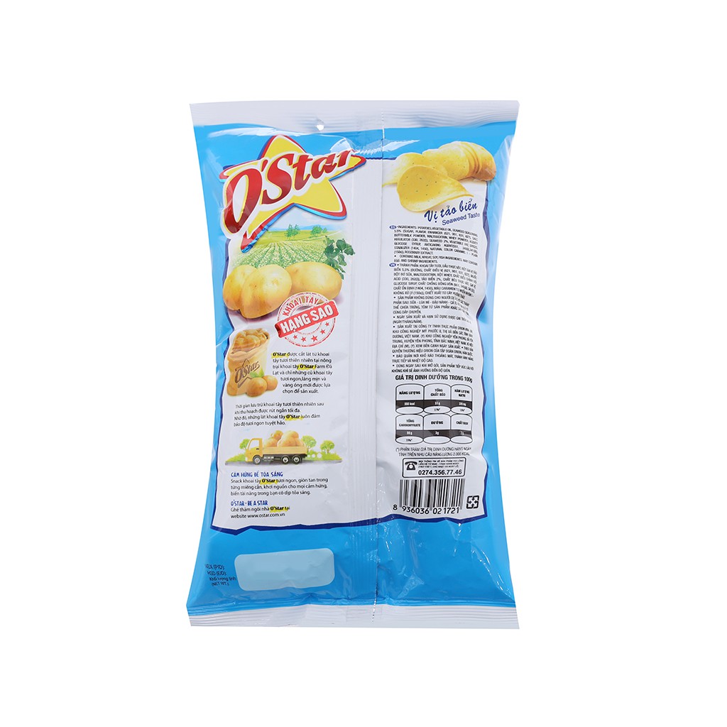 Snack khoai tây vị tảo biển O'Star gói 48g