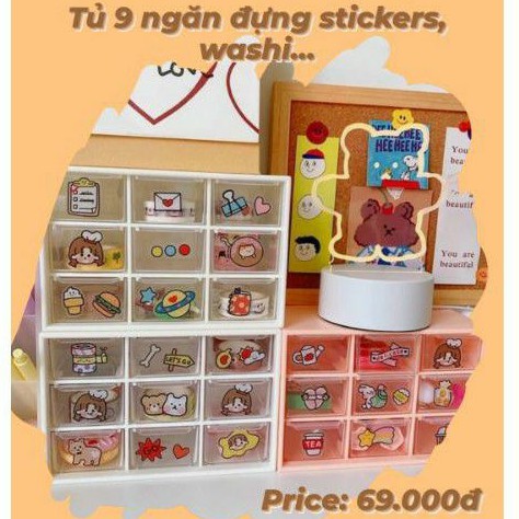 TỦ KÍNH 9 NGĂN MICA ĐỰNG STICKERS, WASHI,...