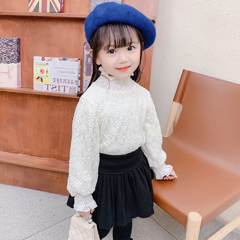 Áo thun tay dài phối ren thời trang mùa đông cho bé gái