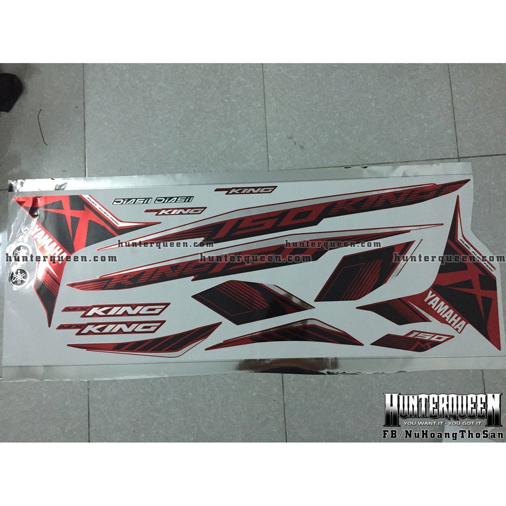 Tem Exciter 150. Tem rời MX King đỏ sọc đơn giản, chất liệu CANDY, dán xe đỏ. Xe màu khác vui lòng inbox