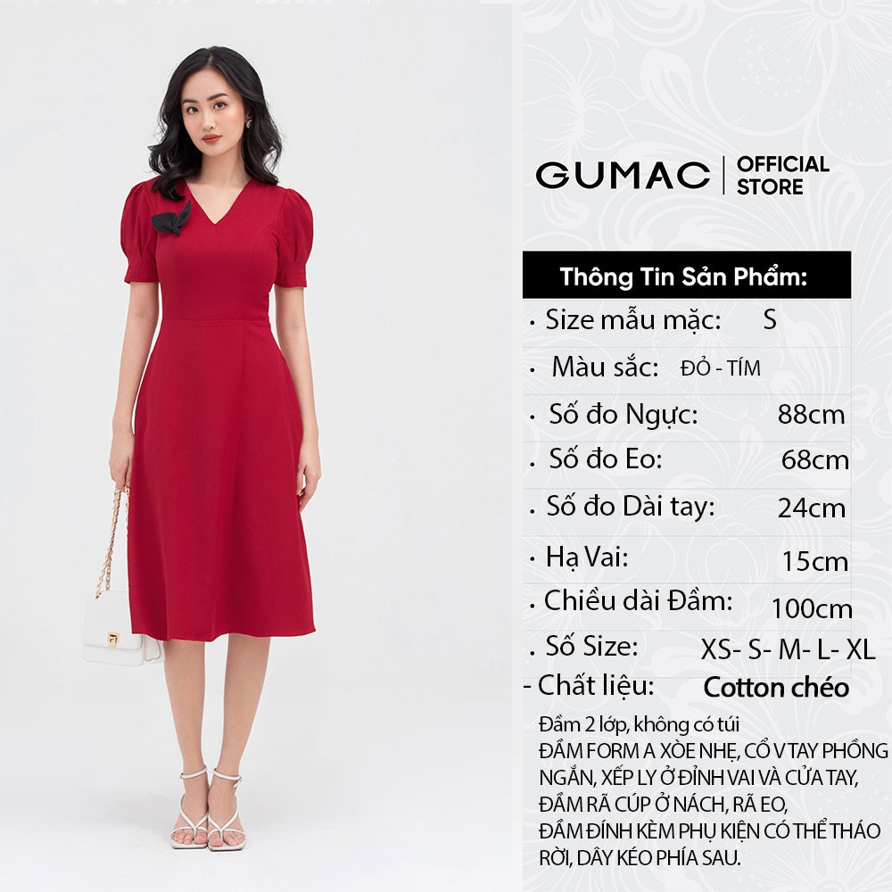 [Mã WABRGU50 giảm 10% đơn 250K] Đầm nữ cổ V phối phụ kiện GUMAC ôm body quyến rũ DC03032 | BigBuy360 - bigbuy360.vn