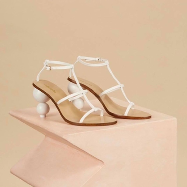 Sandal dây mảnh gót bi tròn