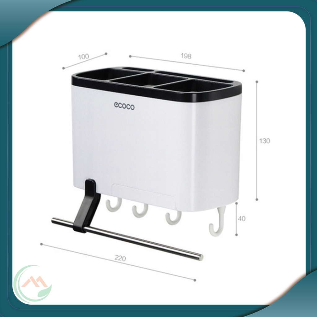 [ Hàng Mới Về ] Kệ Đựng Dao Đũa Đồ Dùng Nhà Bếp Đa Năng Ecoco Bền Đẹp, Có Thanh Ngang Treo Khăn, Ngăn Để Điện Thoại - E1