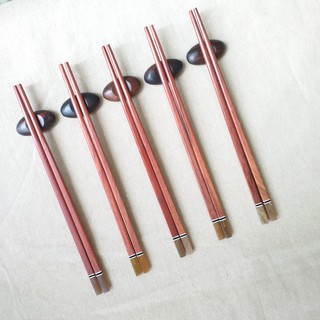 Đũa gỗ Cẩm vuông 24,5cm - Đầu gắn sừng ( 5 đôi /Túi) - Đũa gỗ tự nhiên cao cấp